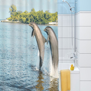 Шторка для ванной Весёлые дельфины MZ-112 180х200 MELODIA шторка д/в тканевая "Весёлые дельфины" MZ-112 180х200