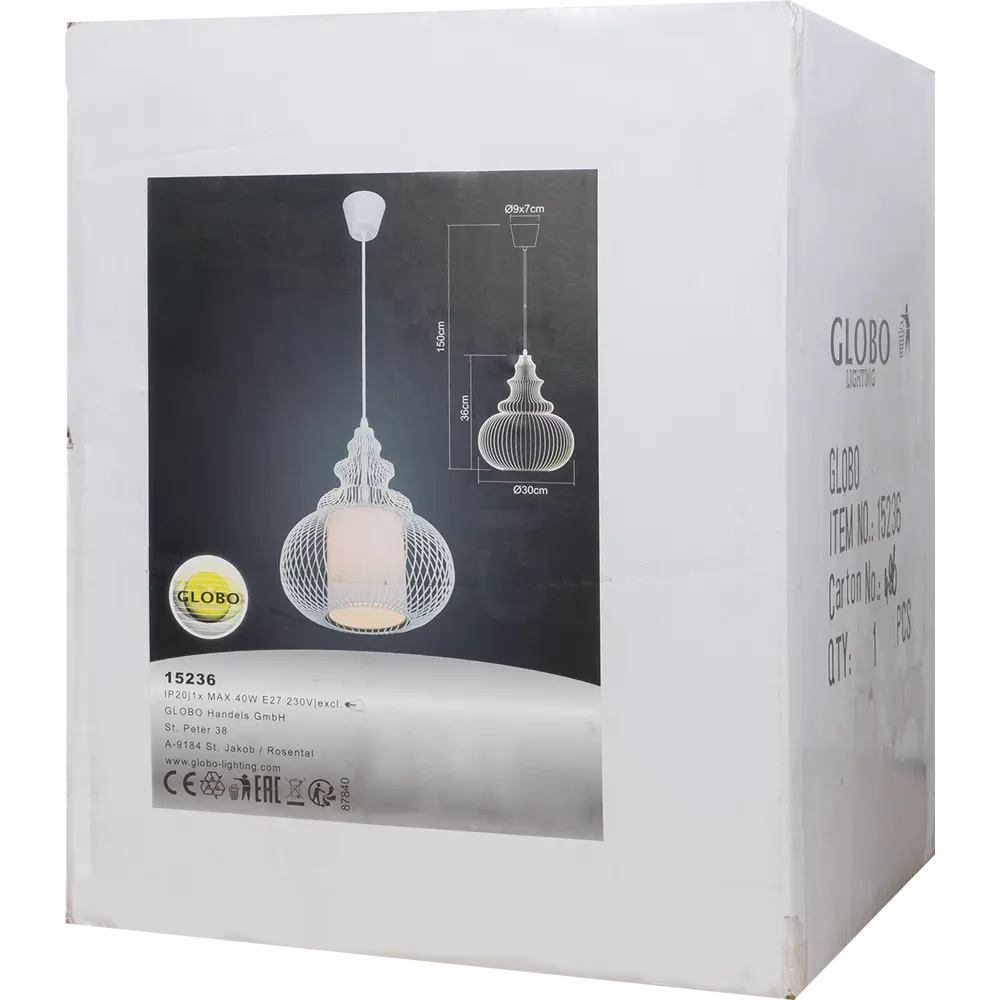 Светильник Globo 1xE27x40 Вт, 30 см, цвет белый STLM-2152406 - Вид №8