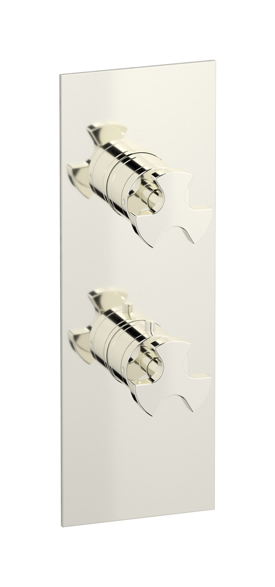 Комплект наружных частей термостата с дивертером на 2 потребителя - вертикальная прямоугольная панель с ручками Belmondo WE ARE IB eua611plnbt Platinum Aqua