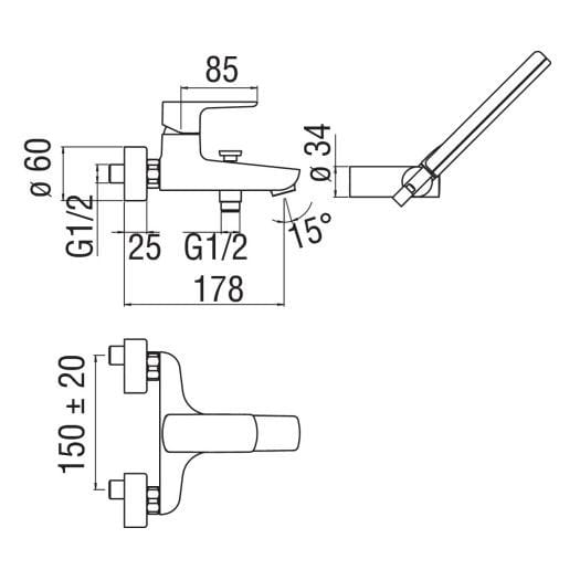 Настенный смеситель для ванны с ручным душем Nobili Acquaviva ARCH-00031222 - Вид №3
