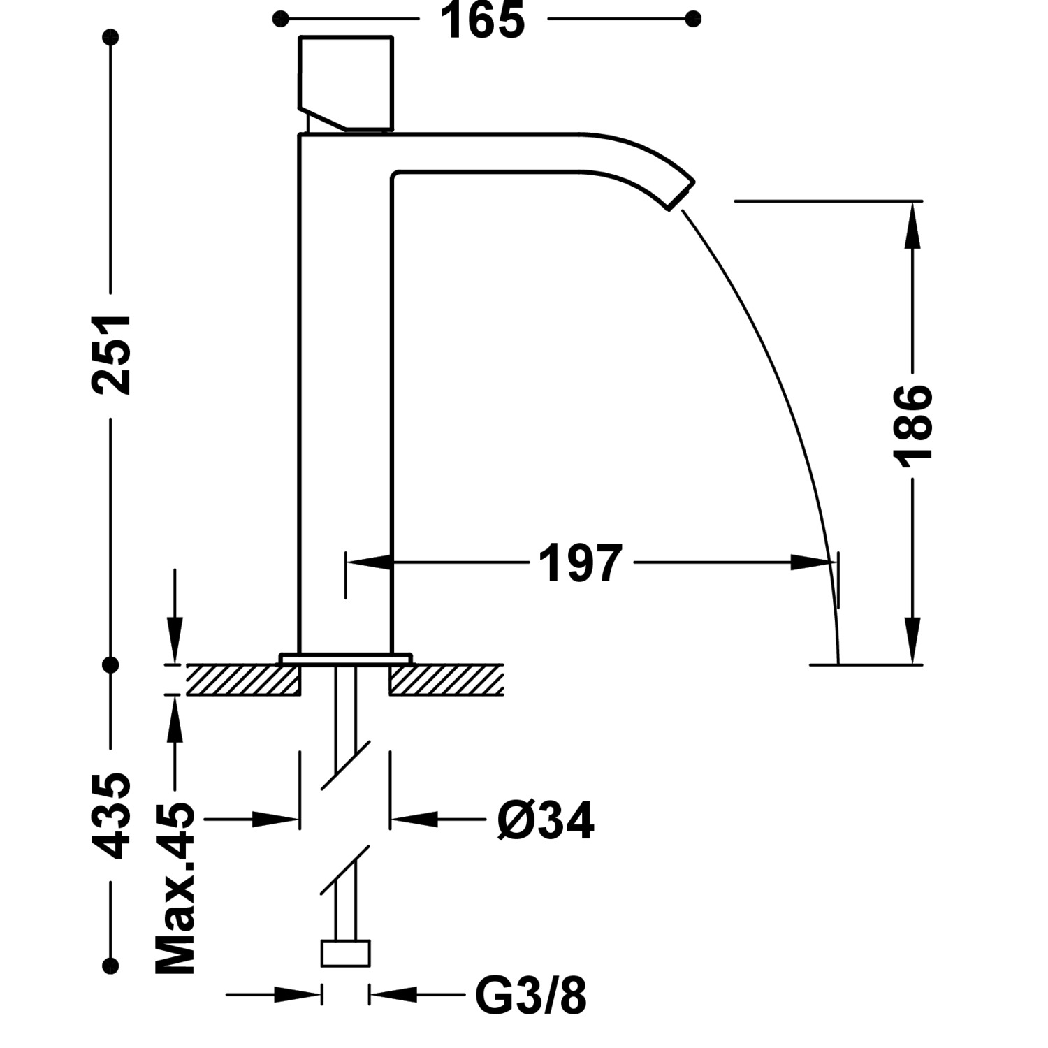 Смеситель для раковины CUADRO High с одной ручкой-00661002 TRES  - Вид №1