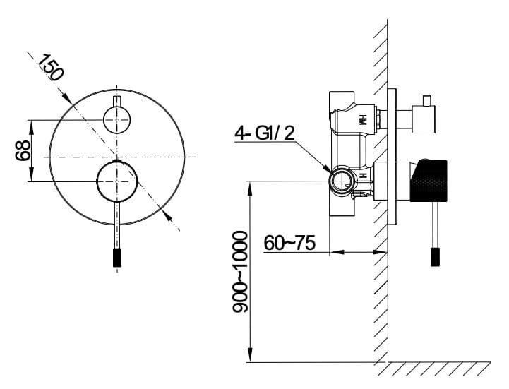 Двухсторонний встраиваемый смеситель для душа Lablù Iseo ARCH-00027291 - Вид №2