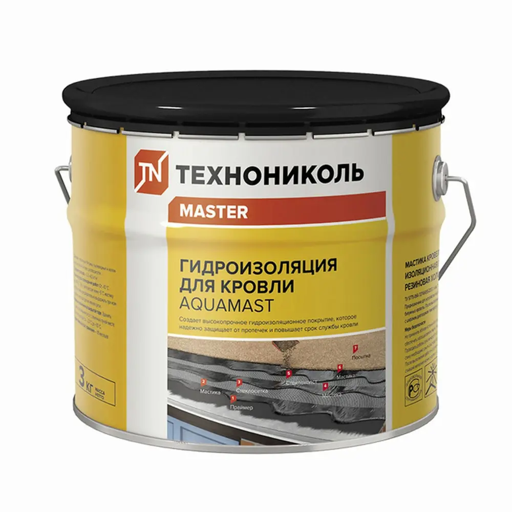Гидроизоляционная мастика ТЕХНОНИКОЛЬ AquaMast для кровли 3 кг 13894242 Aquamast гидроизоляция кровли STLM-0003906