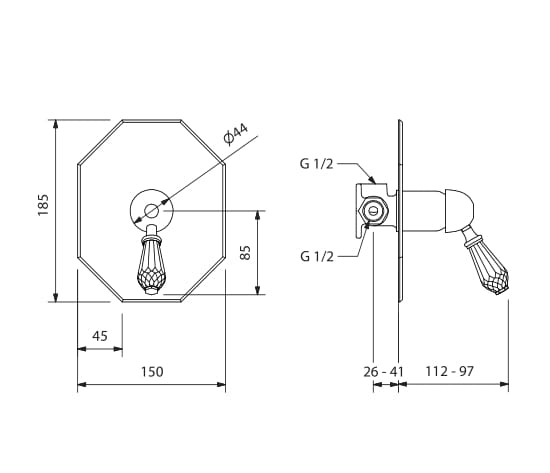 Встраиваемый однорычажный смеситель для душа с пластиной Park Avenue Beatrice ARCH-00024263 - Вид №2