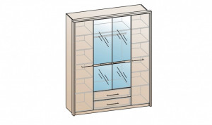 87641 Луна ШК-1214 Шкаф четырехдверный с ящиками (фасад-зеркало фацет) Santan
