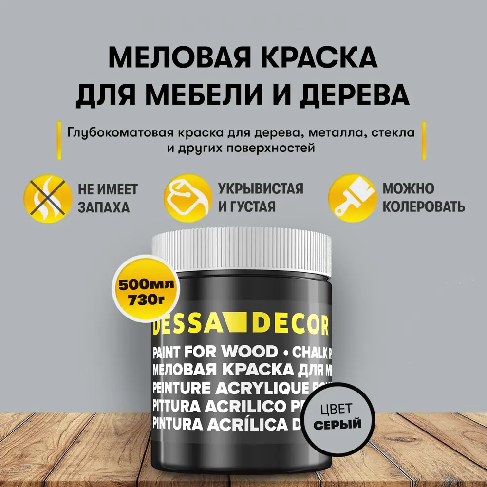 91793776 Краска для мебели меловая Dessa Decor цвет серый 500 мл STLM-0855972