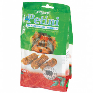 ПР0039781 Лакомство для собак Petini Колбаски с индейкой пакет 60г TITBIT