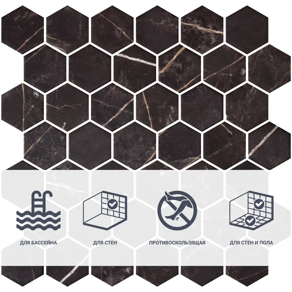 Мозаика Hexag Marble Coimbra стекломасса 28.4x4.9 см цвет черный Santreyd Мозаика Onix STLM-2106362 - Вид №1