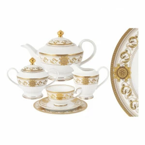 Сервиз чайный фарфоровый белый с золотым на 6 персон, 23 предмета "Эрмитаж" MIDORI ЭРМИТАЖ 00-3946917 Белый;золото