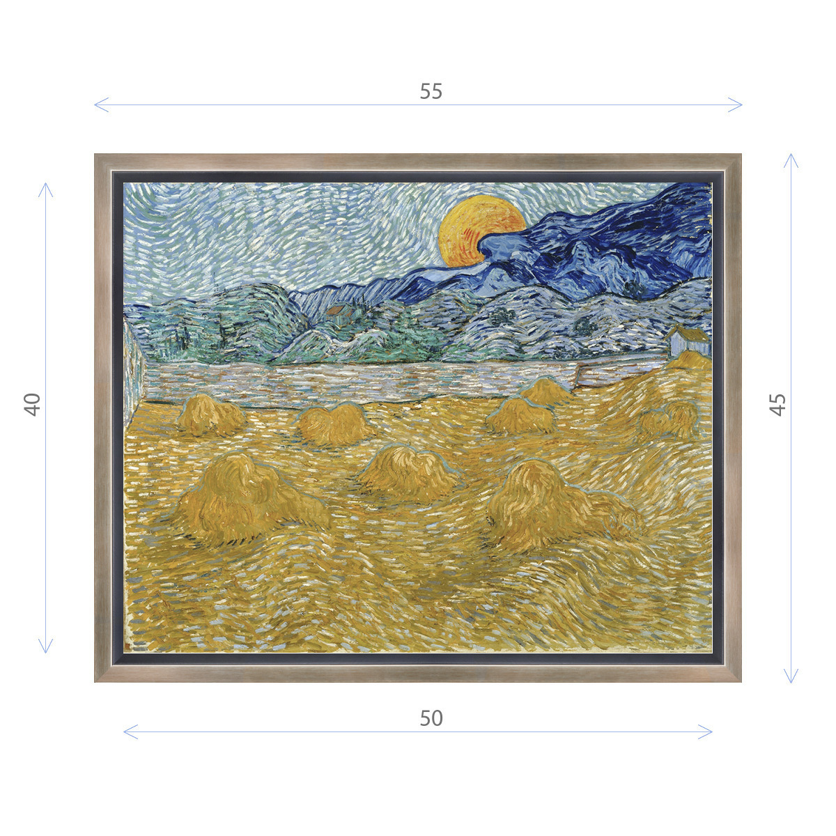 91028148 Картина Винсента Ван Гога "Вечерний пейзаж с восходящей луной" матовый холст в раме 45х55 см STLM-0447943 ДЕКОР ДЕПО