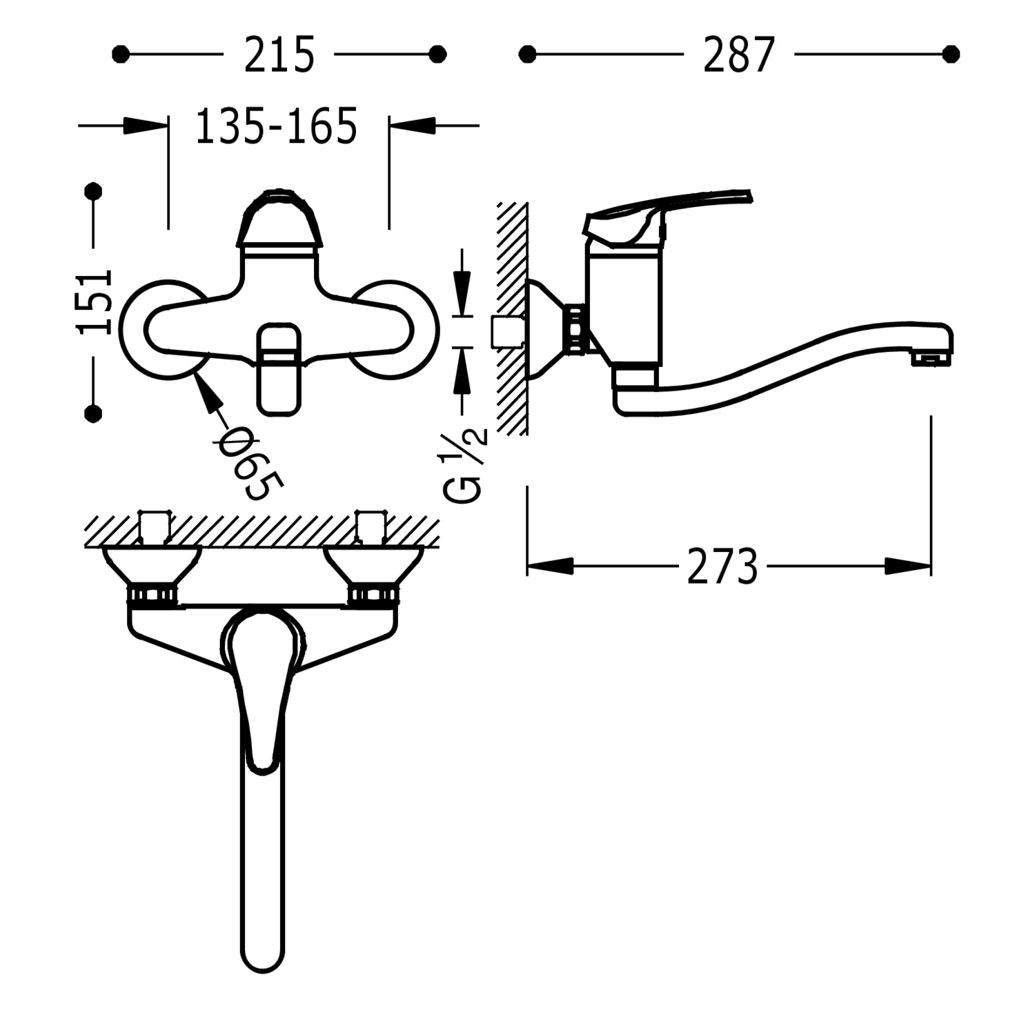 Смеситель для КУХНИ с одной ручкой Настенный для кухни-17032002 TRES Kitchen - Вид №1