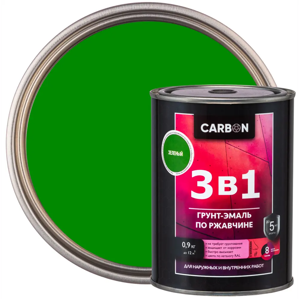 Эмаль по ржавчине 3 в 1 Carbon цвет зеленый 0.9 кг STLM-2014312