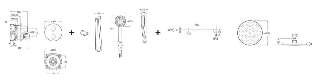 Встраиваемый термостатический набор для душа с душем Roca T-500 ARCH-00103810 - Вид №2