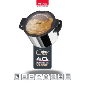 91769316 Кастрюля 4 л с крышкой Vitax Compact Chef нержавеющая сталь цвет серебряное зеркало STLM-1427653