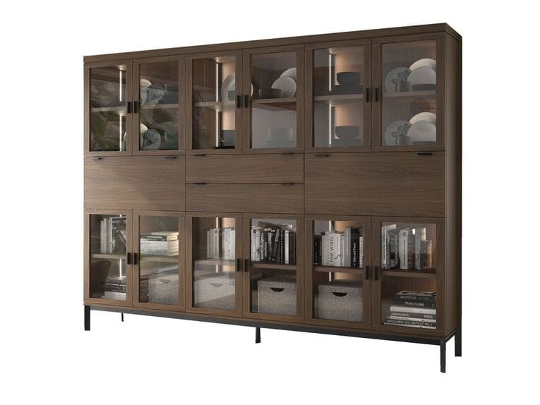 Деревянный и стеклянный книжный шкаф с освещением и ящиками Hurtado Evolution ARCH-00121356
