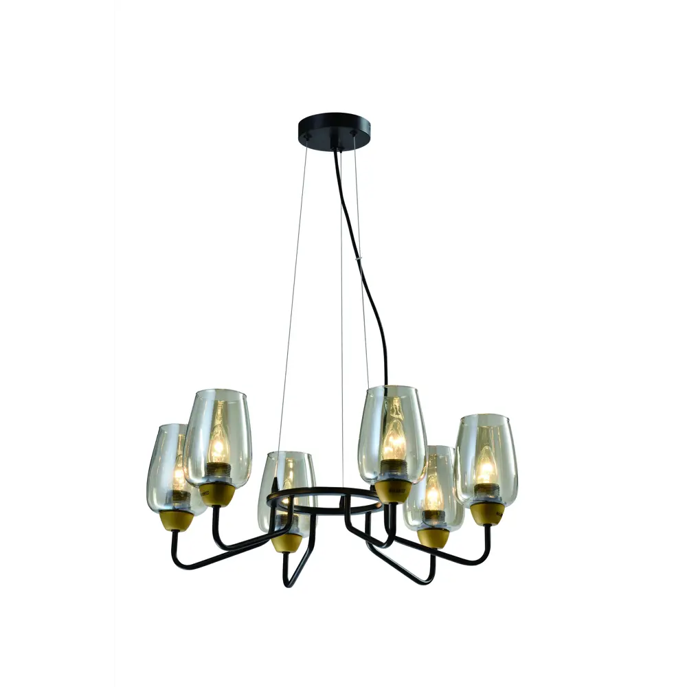 Светильник подвесной Gera, 6 ламп, 18 м², цвет чёрный/золотой Rivoli STLM-2030554