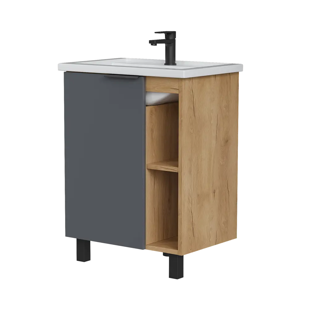Тумба под накладную раковину KONSENSA Сохо черная 56.4x78 раковина Kirovit Фостер шкаф-пенал цвет корпуса желтый 89451590 STLM-2133436 Santreyd  - Вид №2
