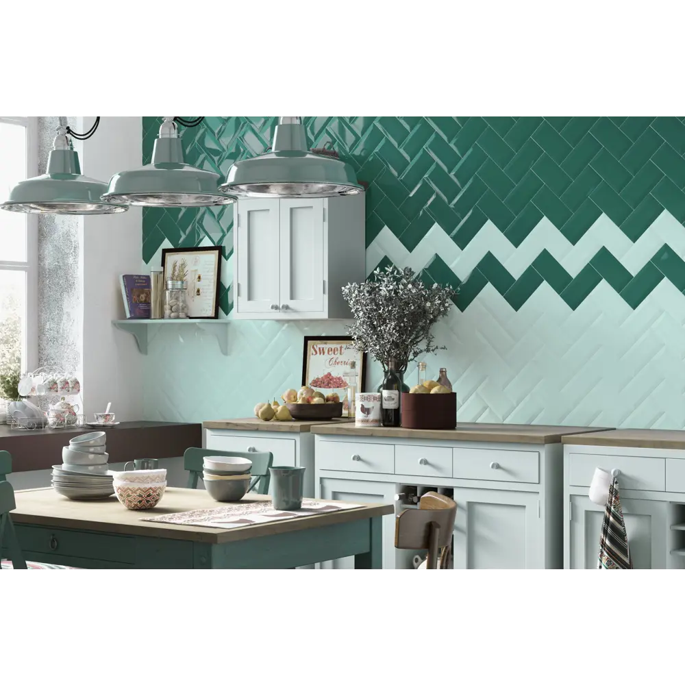 Плитка настенная Metrotiles 10х20 см 0.88 м² цвет бирюзовый Golden Tile STLM-2101808 - Вид №4