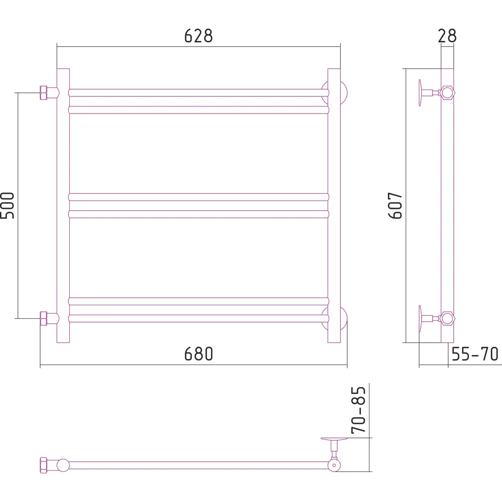 Полотенцесушитель водяной Сунержа ВПС-54ПБ 500x600 мм нержавеющая сталь 3/4 цвет белый STLM-2170764 - Вид №4