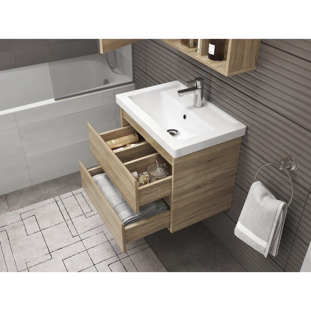 VIGO Подвесная тумба Matteo для ванной с двумя ящиками, дуб сонома 60 см 89050544 STLM-0989306 - Вид №10