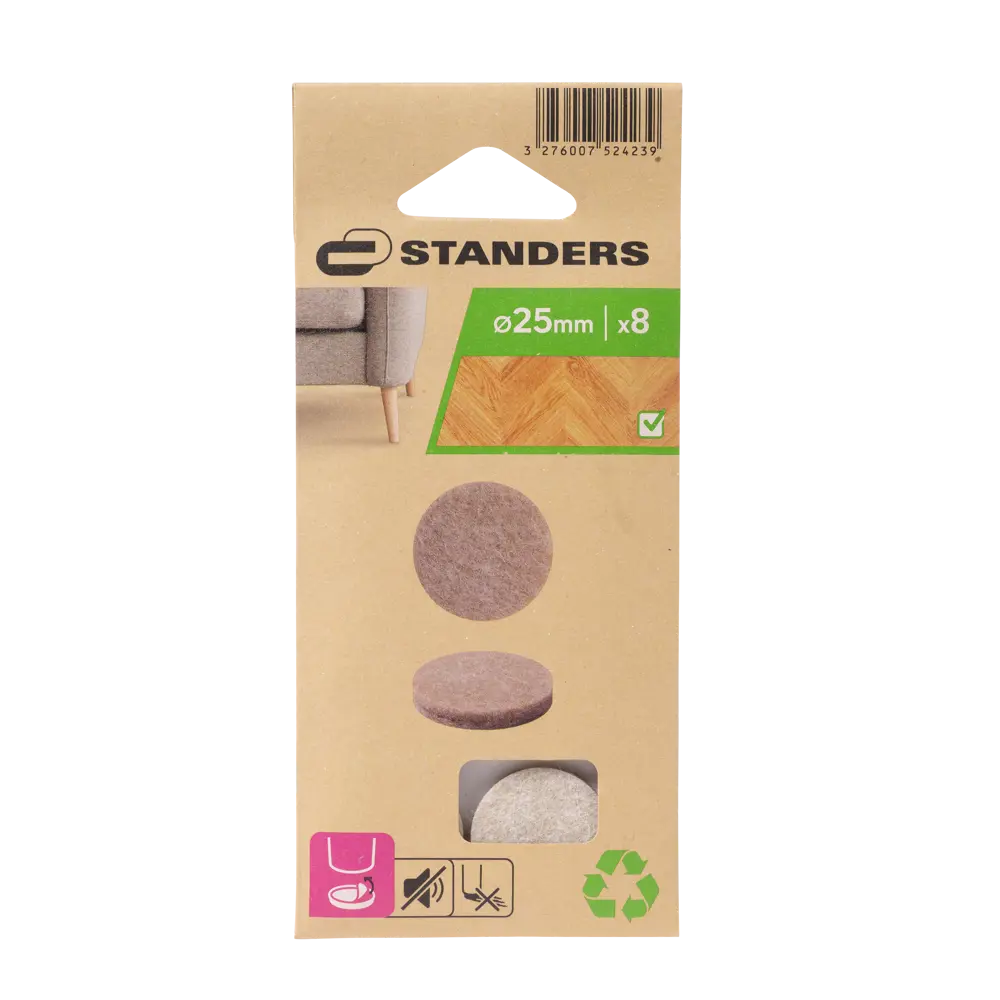Накладки Standers 25 мм фетр круглые цвет бежевый 8 шт STLM-2163383 - Вид №2