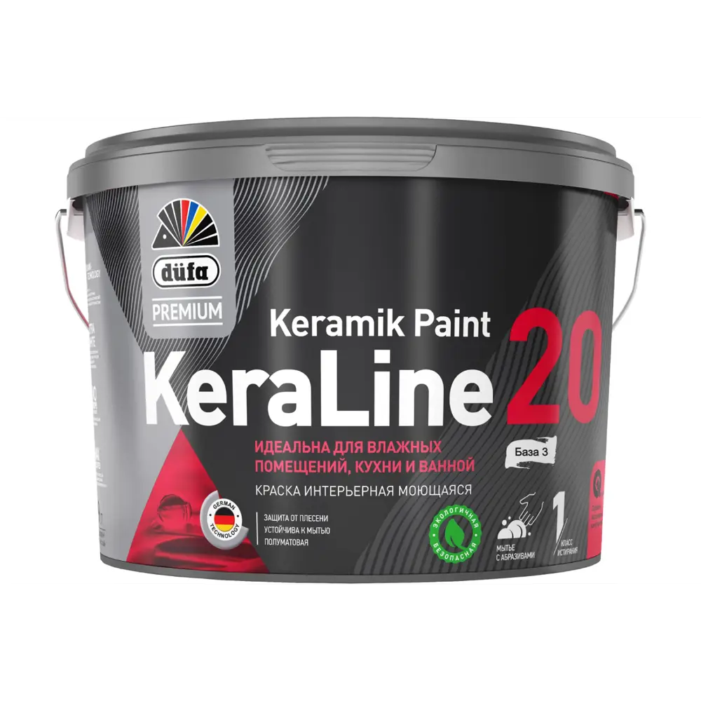 90190638 Краска для влажных помещений Dufa Premium KeraLine Keramik Paint 20 полуматовая прозрачная база 3 2.5 л STLM-0126785