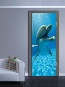 90225012 Наклейка интерьерная на дверь "Весёлый дельфин" самоклеящаяся 80х200 см STLM-0138822 МЕЧТАТЕЛЬ ДИЗАЙН