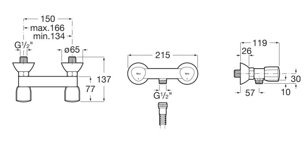 Открытый смеситель для душа с отдельными розетками Roca Brava ARCH-00131783 - Вид №2