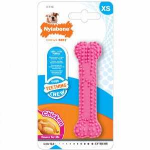 ПР0044611 Игрушка для щенков Косточка Dental с ароматом курицы XS розовая Nylabone
