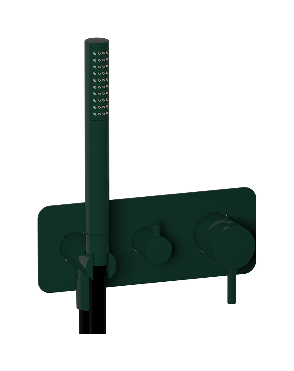 Внешние части встроенного в стену смесителя на 2 потребителя в комплекте с душевым гарнитуром. WE ARE IB co313vd Green Maddalena Colore