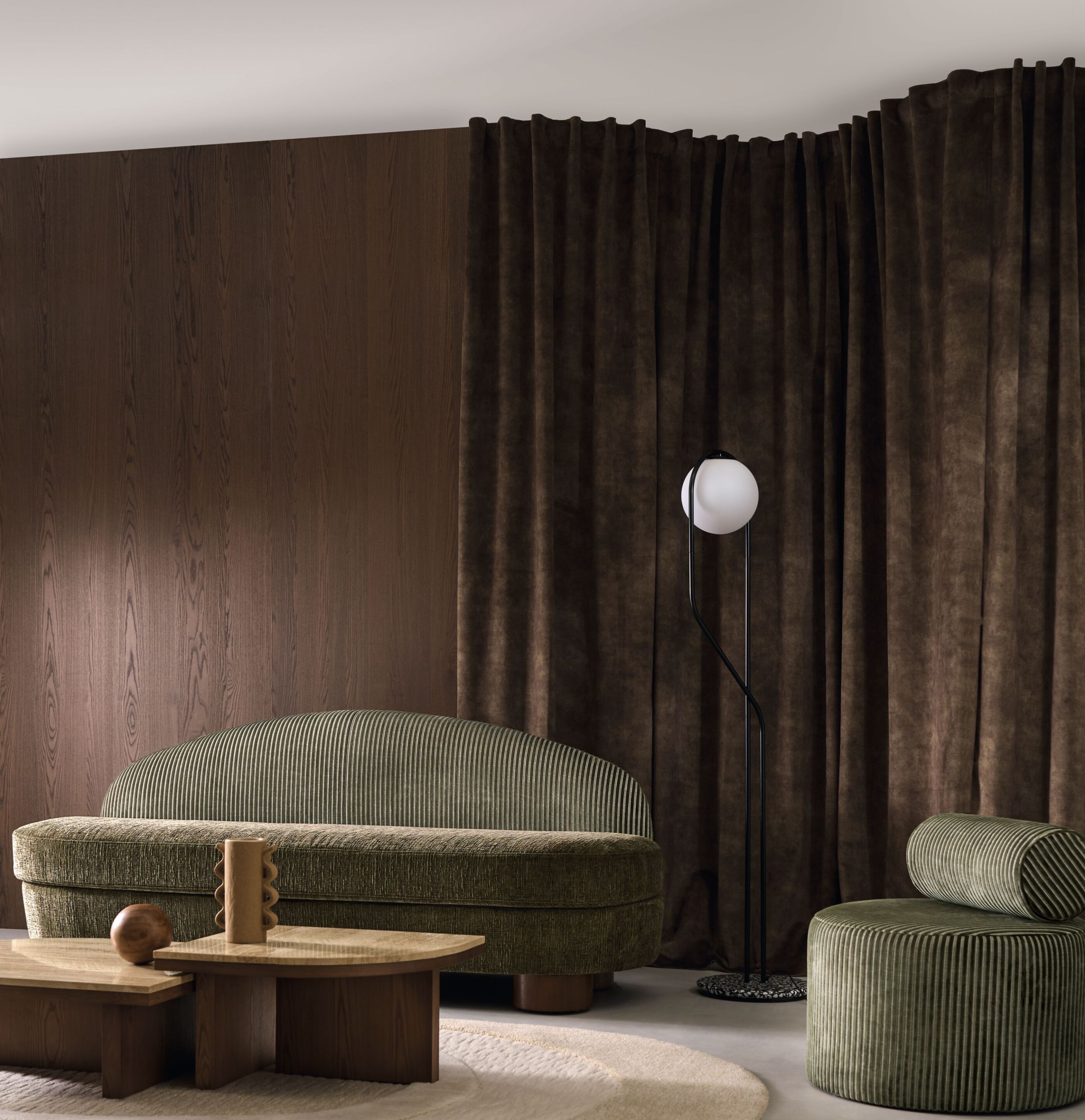 Бархатная полосатая ткань для штор Casamance Ocema ARCH-00086356 - Вид №1