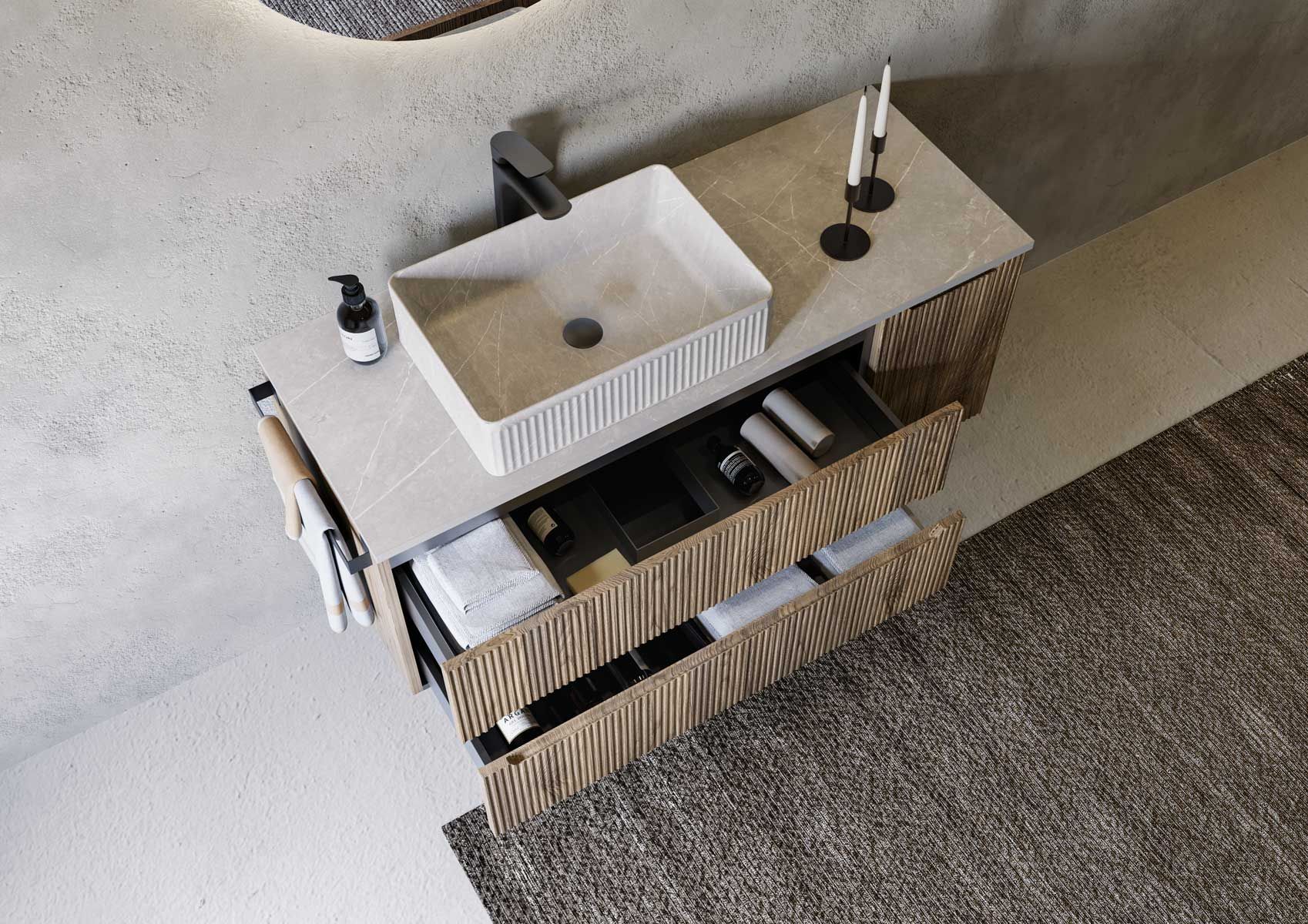 Деревянный подвесной умывальник с держателем для полотенец LEGNOBAGNO Verso ARCH-00009666