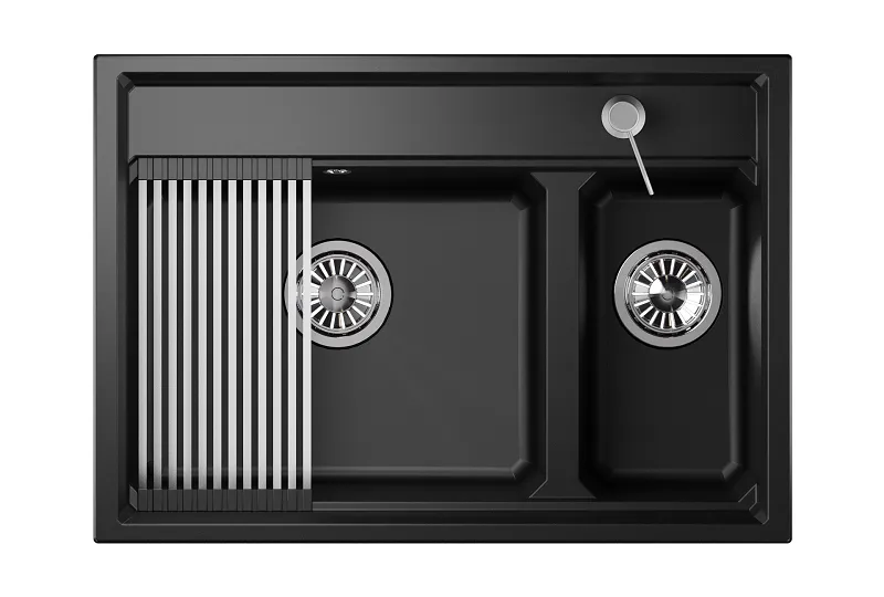 KS-7302, ШВАРЦ (чёрный металлик), кухонная мойка, кварц