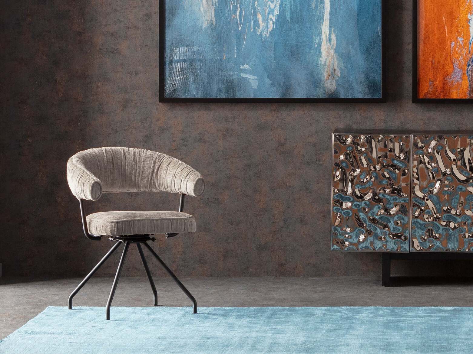 Тканевый поворотный стул с подлокотниками KARE Design ARABELLA ARCH-00028051 - Вид №7