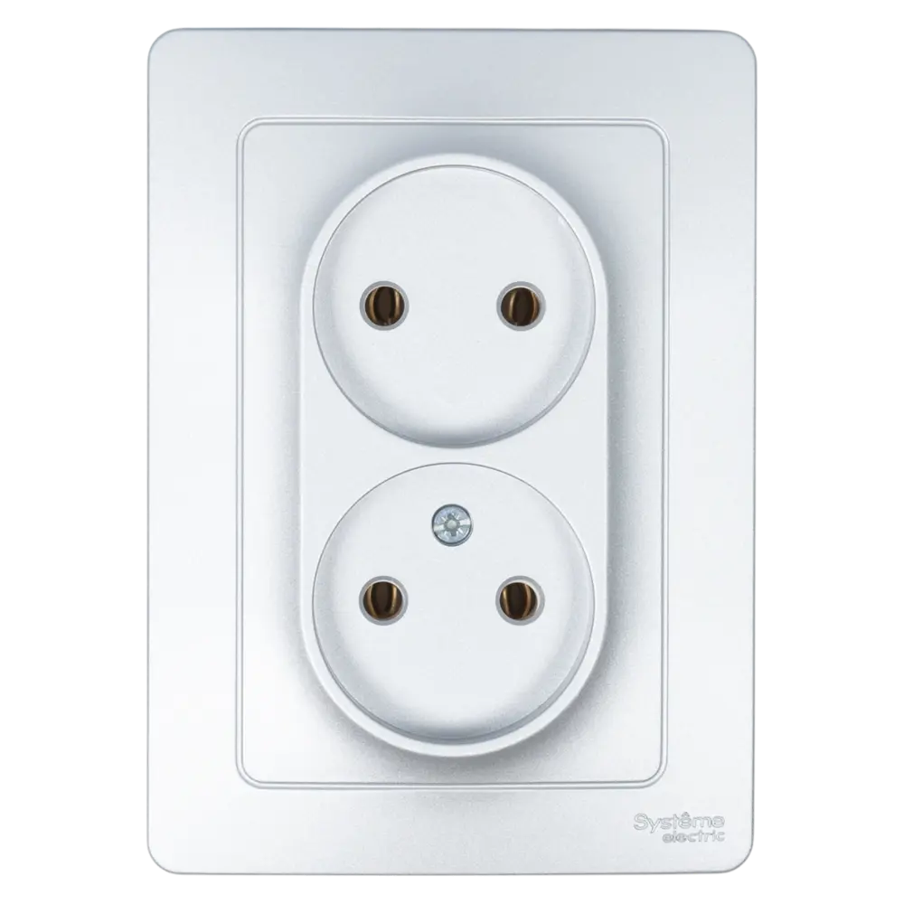 Розетка двойная встраиваемая Systeme Electric Blanca 16 А без заземления цвет алюминий STLM-2185403