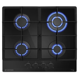 91546004 Газовая варочная панель Meferi MGH604BK GLASS POWER 59 см 4 конфорки цвет черный STLM-1449680