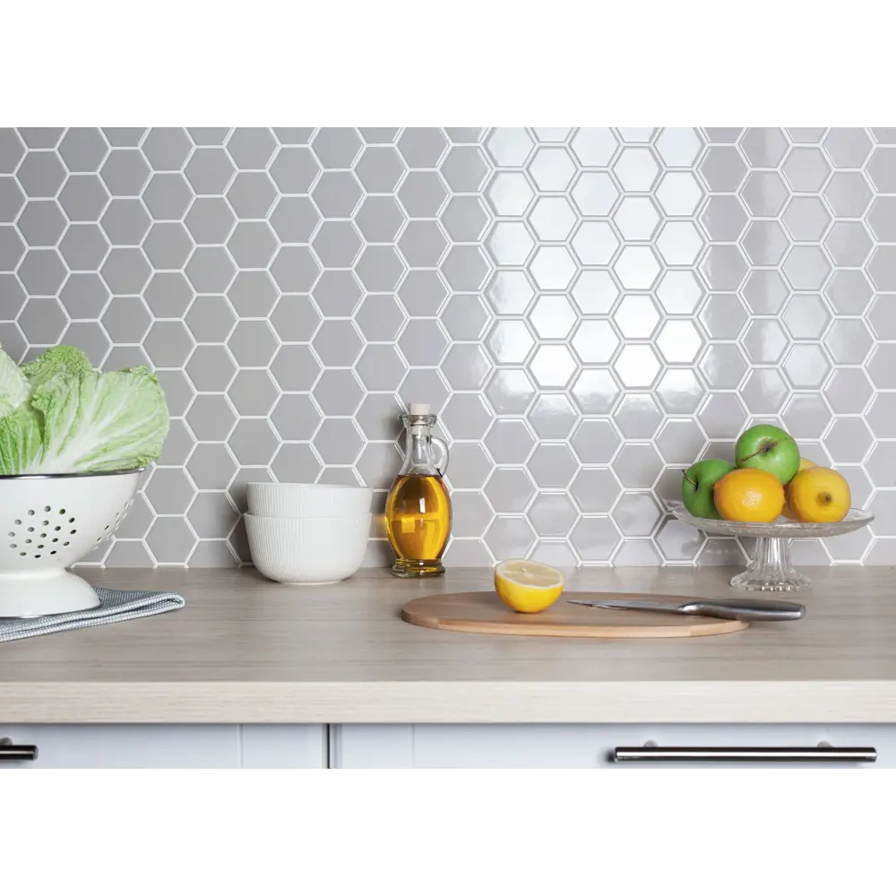 Мозаика керамическая Smart Mosaic Homework Hexagon Grey Glossy 27.1x28.2 см цвет серый STLM-2134946 - Вид №8