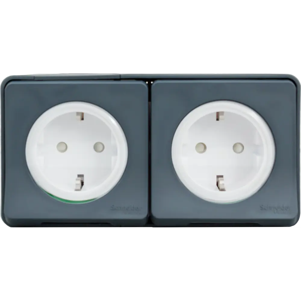 Розетка двойная накладная влагозащищённая Schneider Electric Mureva Styl с заземлением с крышкой и шторками IP55 антрацит STLM-2078985