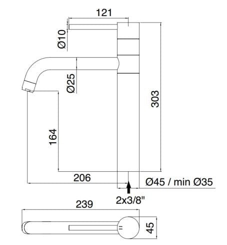 Однорычажный смеситель для кухни из нержавеющей стали Rubinetterie Treemme 40 мм ARCH-00011172 - Вид №1