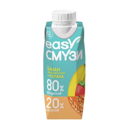 Коктейль из бананов яблок винограда клубники с мякотью со злаками Easy Смузи 250 мл Santreyd 13297 - Вид №1