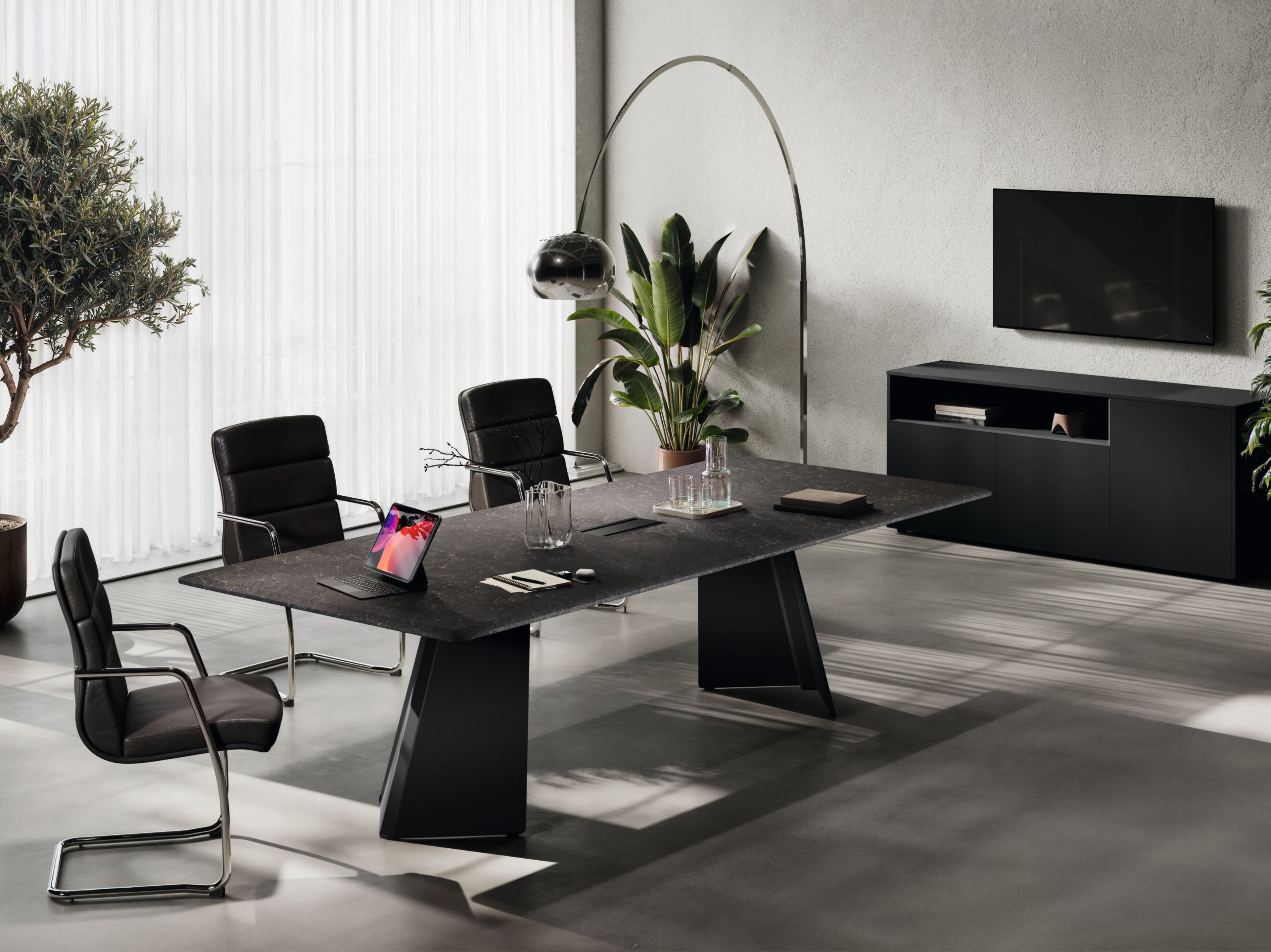 Прямоугольный стол для совещаний с системой люверсов Las Mobili Monolith ARCH-00149849