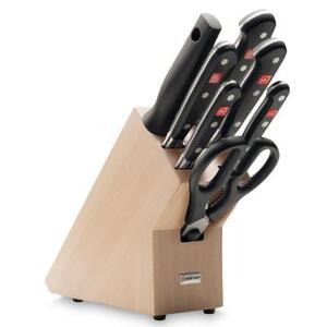 Набор кухонных ножей Classic: кухонные ножницы, мусат на светлой деревянной подставке, 5 предметов