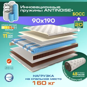 92003486 Матрас Ami Босс 90x190x20 см независимый пружинный блок 1-спальный STLM-1341138