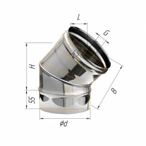 Сэндвич-колено 135" Ferrum Ф130х200 нержавеющая сталь (430/0,5мм)