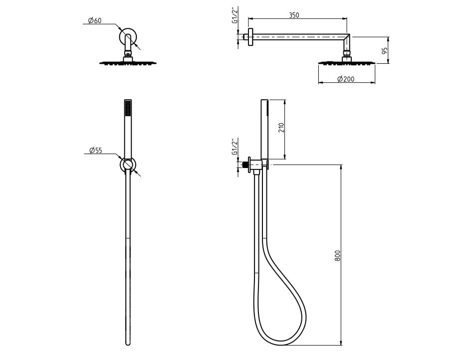 Металлический ручной душ / насадка для душа Rubinetterie Frattini душевые кабины ARCH-00106876 - Вид №2