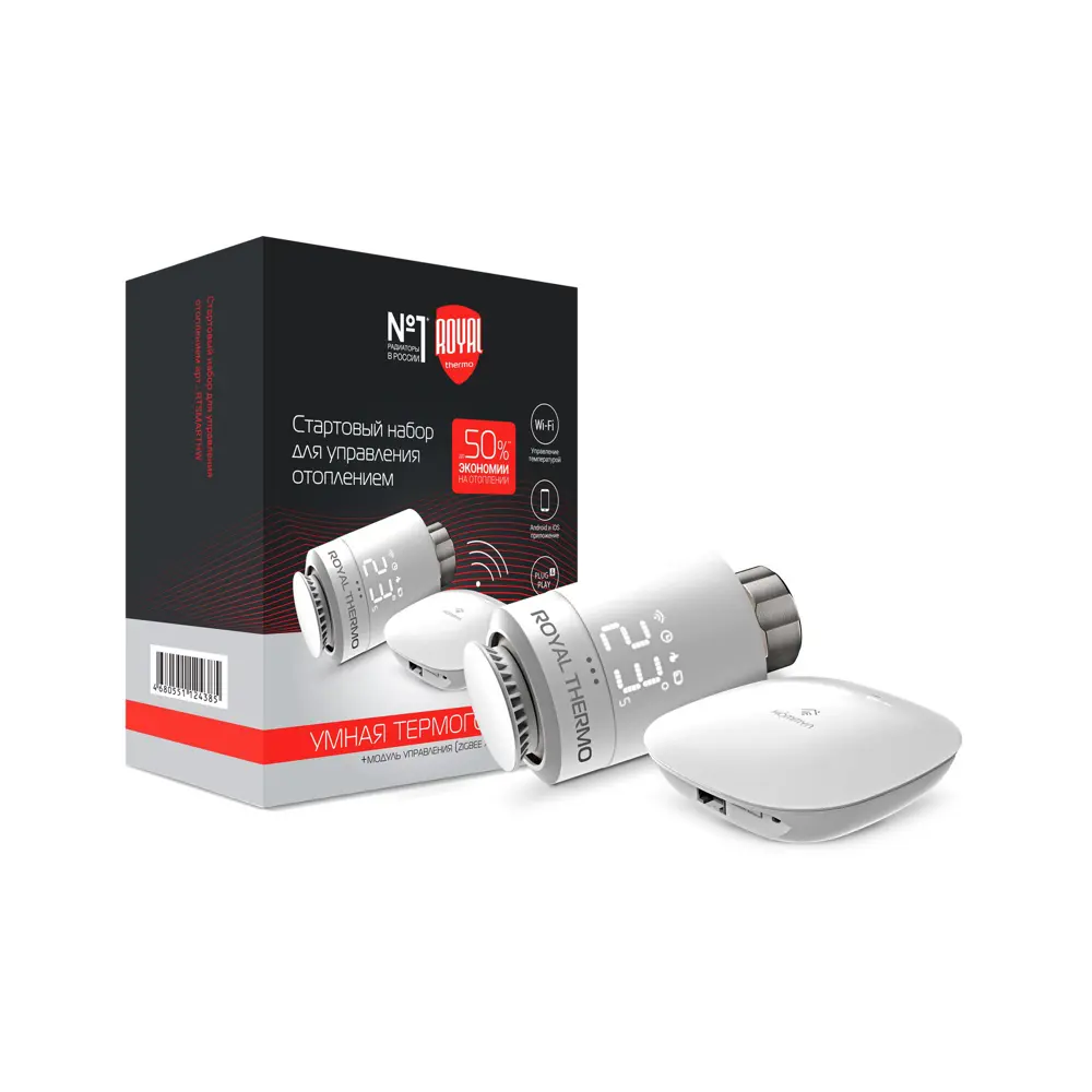 Термостатическая головка электронная с Wi-Fi хабом Royal Thermo для радиаторного клапана M30x1.5 цвет белый STLM-2108195