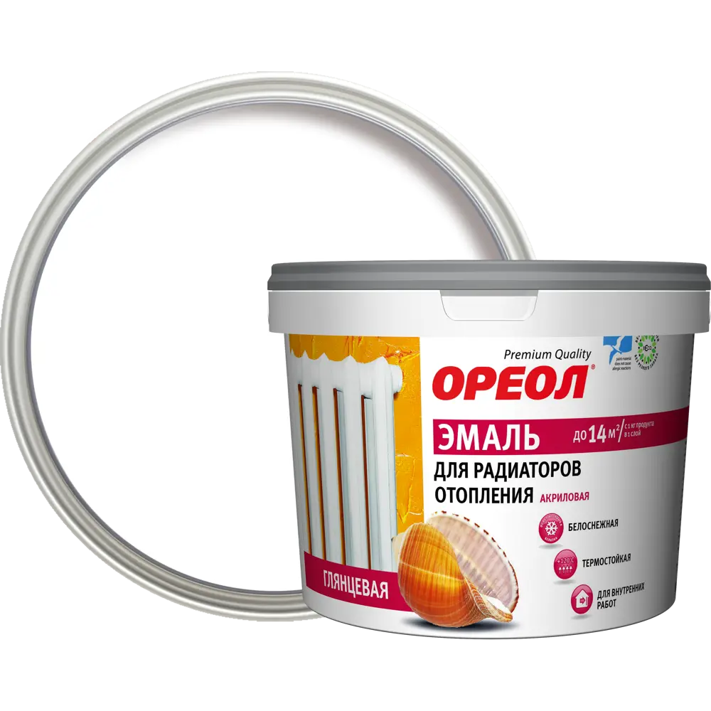 Эмаль акриловая для радиаторов отопления Ореол термостойкая глянцевая 0.8 кг STLM-2048324