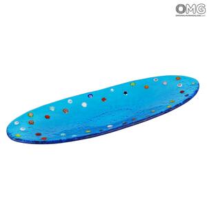 3455 ORIGINALMURANOGLASS Овальное блюдце Миллефиори - голубое - муранское стекло 28 см