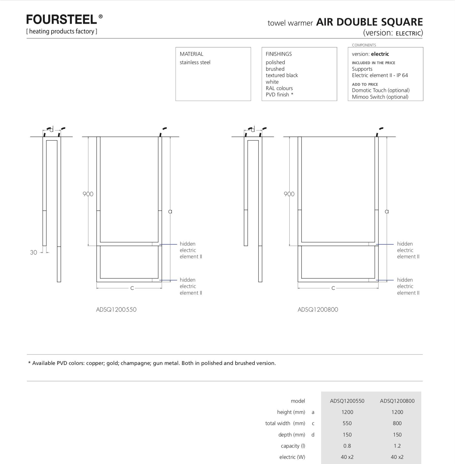 Нержавеющая сталь потолок электрический полотенцесушитель FOURSTEEL Air ARCH-00015350 - Вид №1
