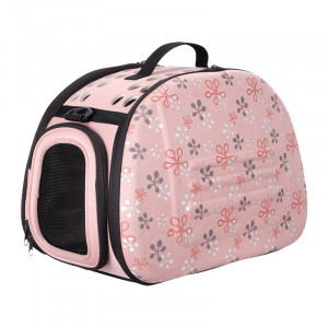 ПР0029118 Складная сумка-переноска для собак и кошек до 6кг бледно-розовая в цветочек 30х46х32см Ibiyaya